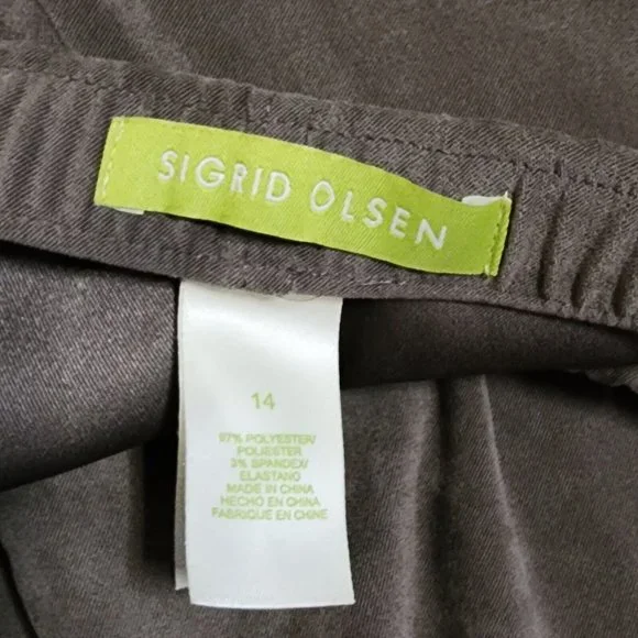 SIGRID OLSEN Solid All Tan Brown Suede Side Zip Zipper Pants‎ Womens Size 14 - Picture 3 of 6